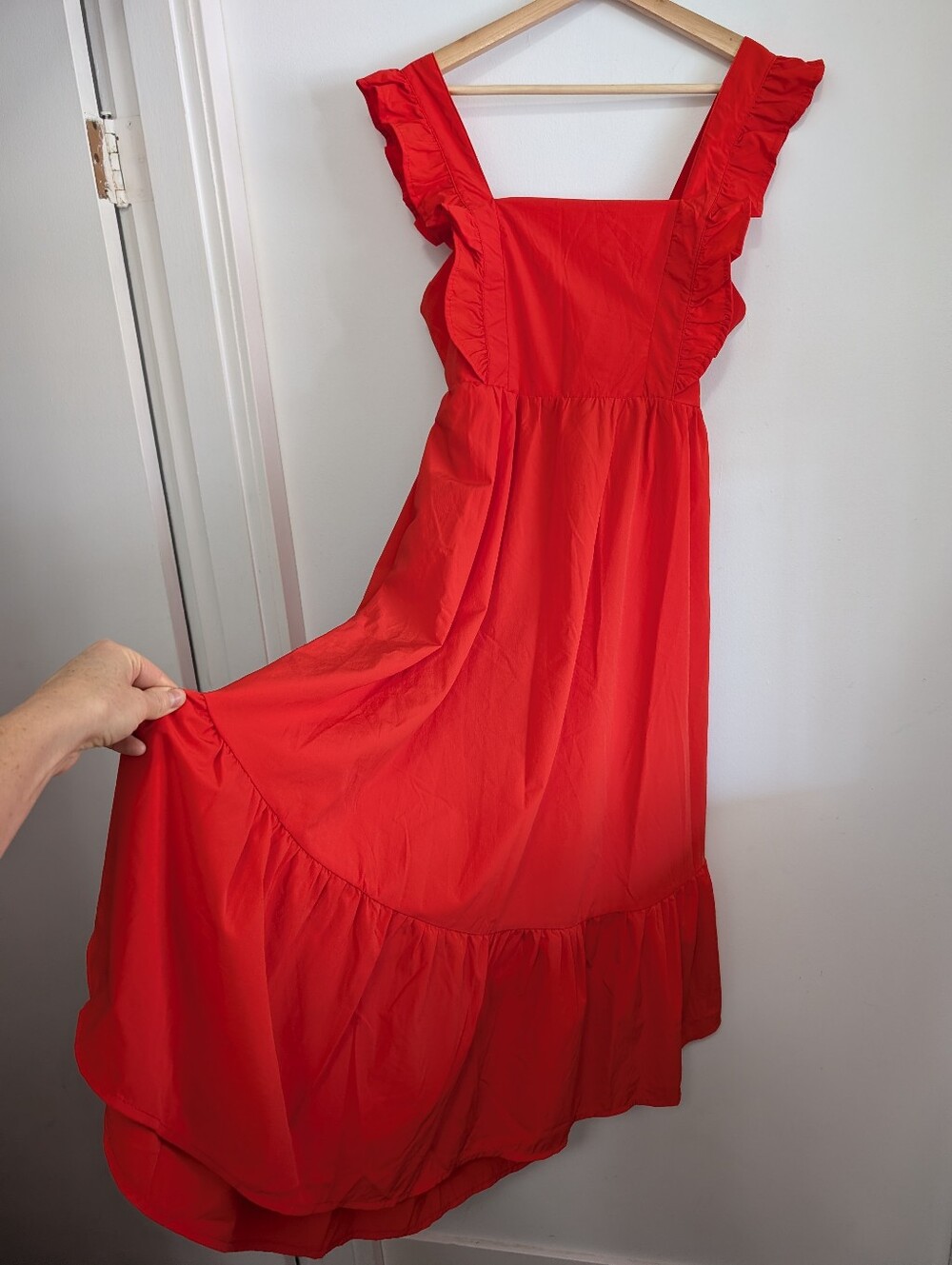 Tcec Medium Midi Dress Square Neck Oversized Tie Back Red Ruffles Cottagecore